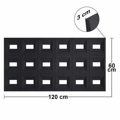 Set 4 x Panou Decorativ 3D, Naimeed D5768, ultrausor, design elegant, PU, 120 x 60 x 3 cm, Negru