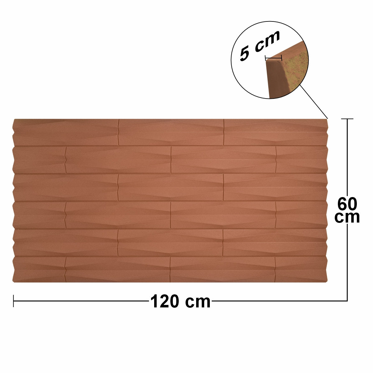 Set 5 x Panou Decorativ 3D, Naimeed D5777, ultrausor, design elegant, PU, 120 x 60 x 2.5 cm, Caramiziu