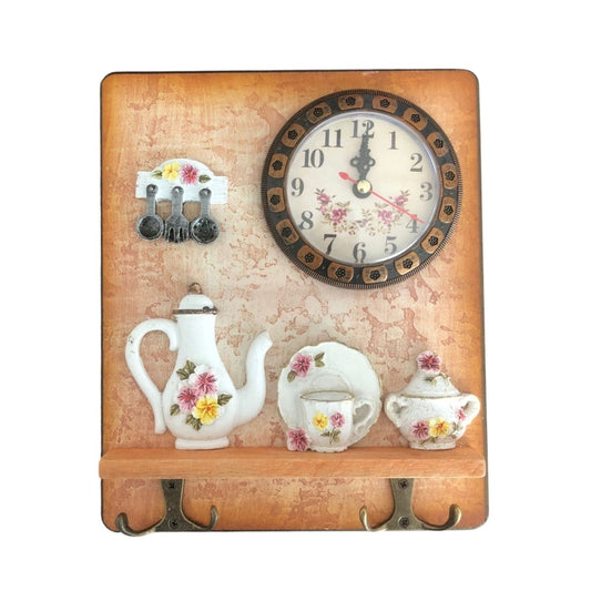 Cuier decorativ cu 2 carlige duble, Naimeed D58-3, 18x21.5x0.8 cm, Maro