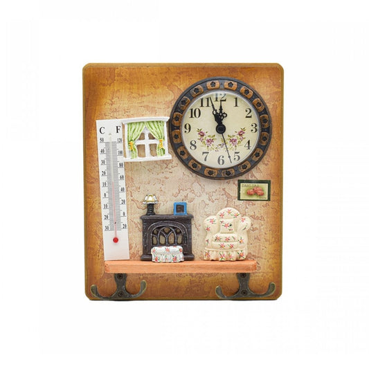 Cuier decorativ cu 2 carlige duble, Naimeed D58-4, 18.5x22x0.8 cm, Maro