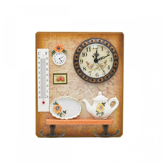 Cuier decorativ cu 2 carlige duble, Naimeed D58-5, 18.5x22x0.8 cm, Maro