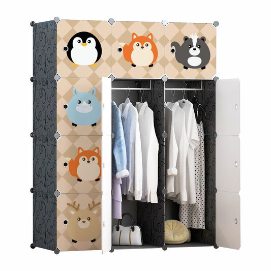 Dulap Modular Copii, 12 Usi, D5813, Negru-Maro