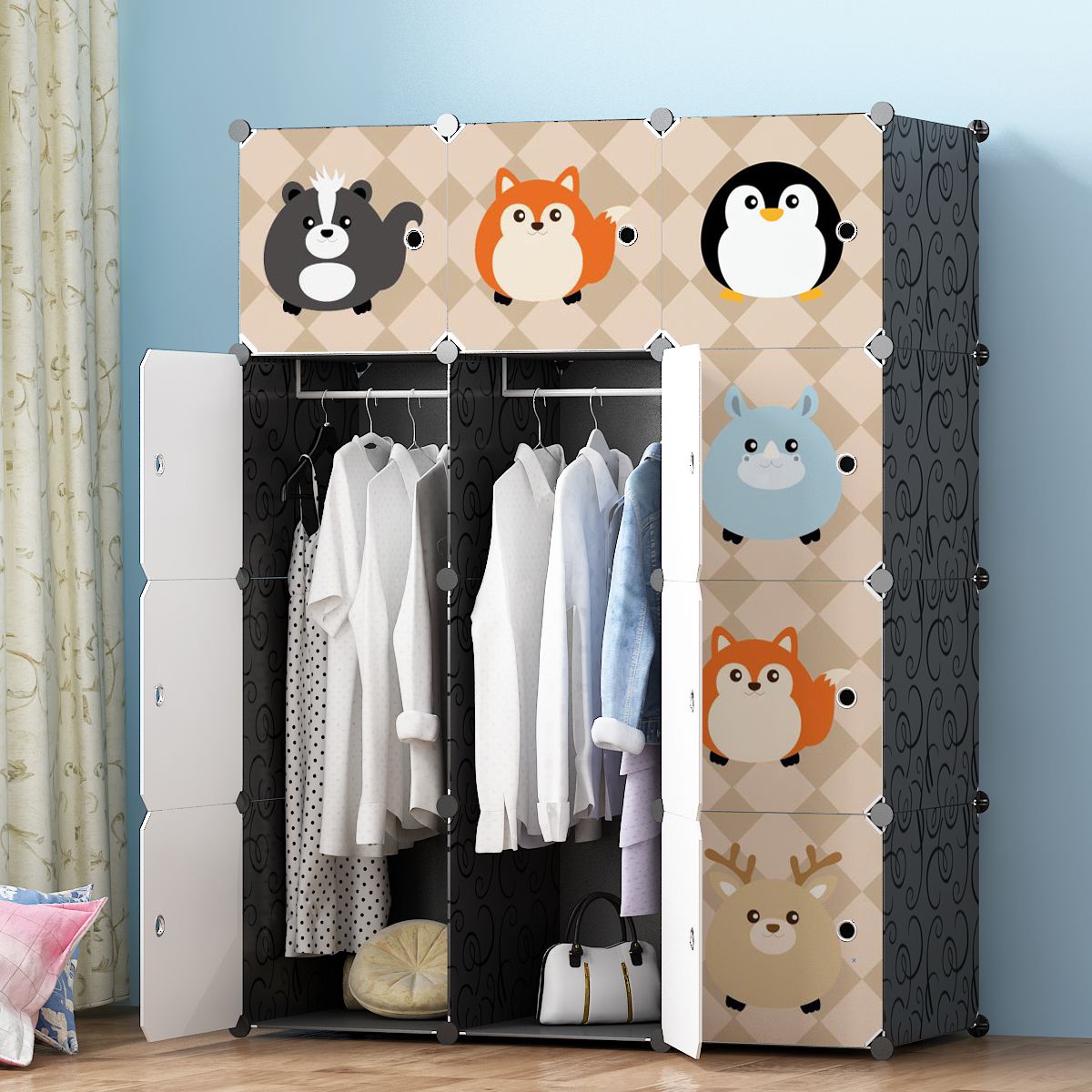 Dulap Modular Copii, 12 Usi, D5813, Negru-Maro