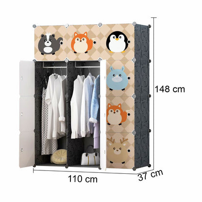 Dulap Modular Copii, 12 Usi, D5813, Negru-Maro
