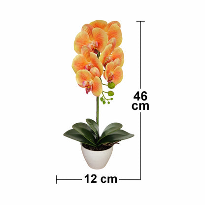 Orhidee cu aspect natural in ghiveci ceramic, 46 cm, Naimeed D5820, Portocaliu