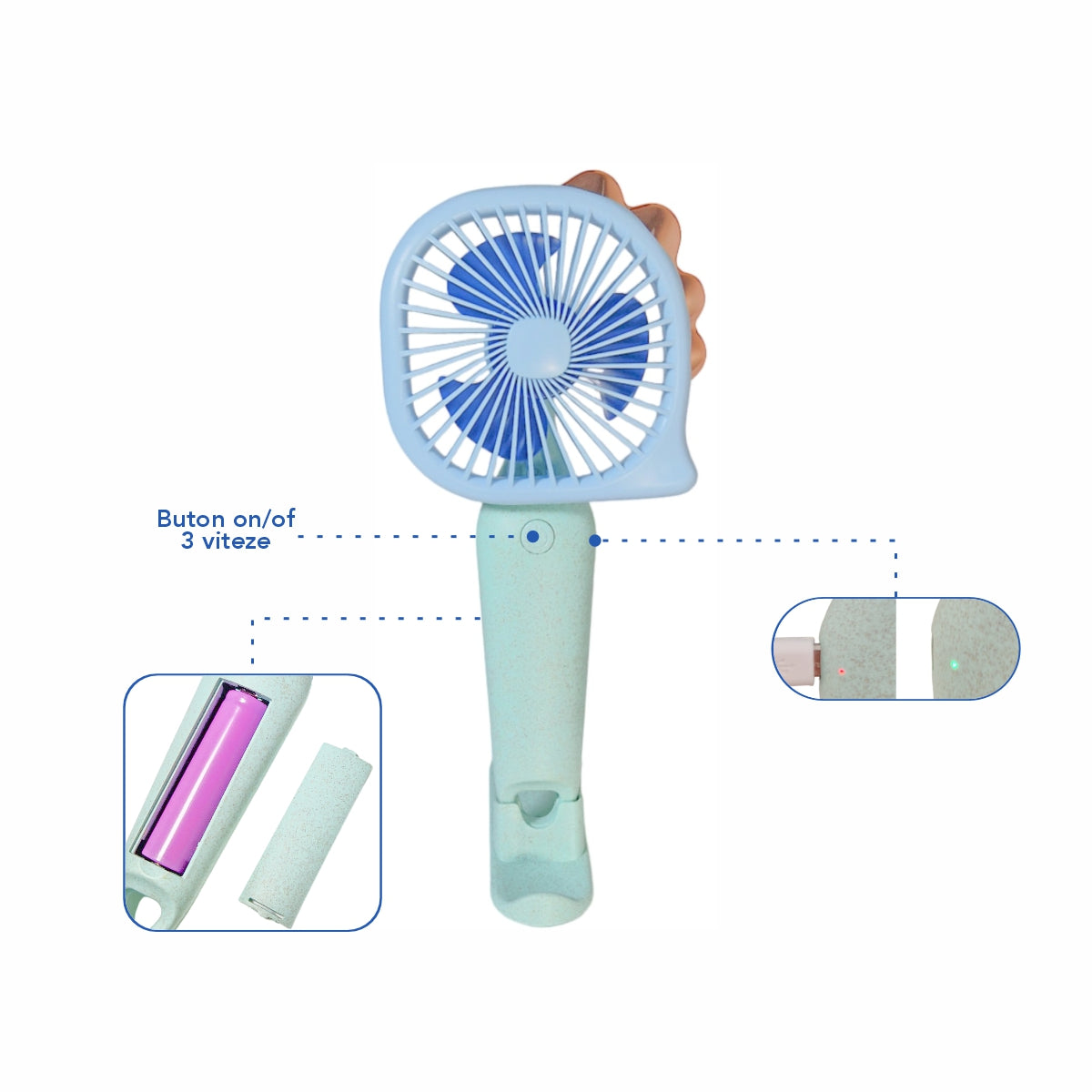 Ventilator, cu acumulator, Naimeed D5828, USB, Albastru, 112x212x43mm