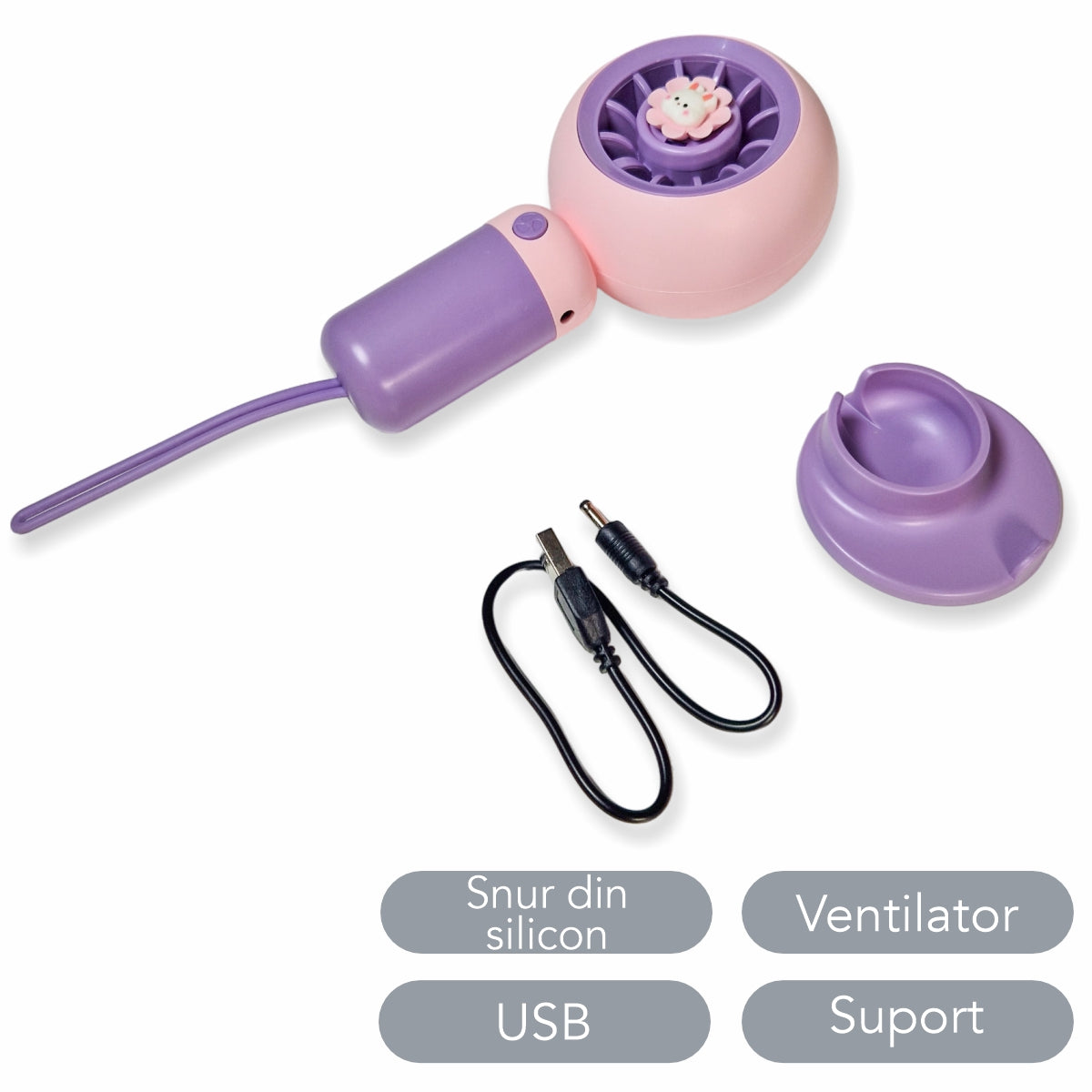 Ventilator, cu acumulator, Naimeed D5831, USB, Mov, 80x150x57mm
