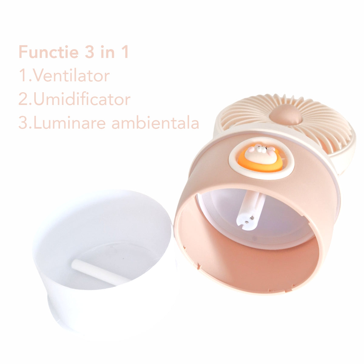Ventilator si Umidificator, cu acumulator, Naimeed D5836, USB, Portocaliu, 110x210x105mm