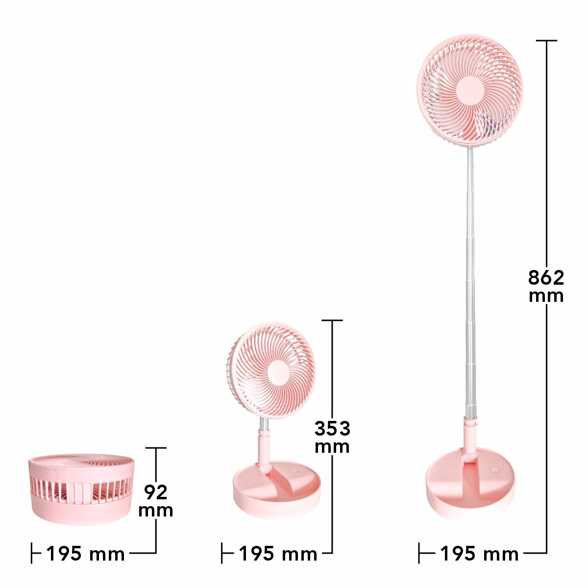Ventilator, cu acumulator, Naimeed D5838, USB, Roz, 195x862x195mm