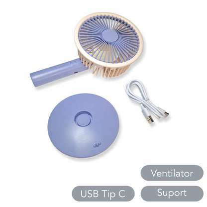 Ventilator, cu acumulator, Naimeed D5844, USB, Albastru, 140x230x74mm