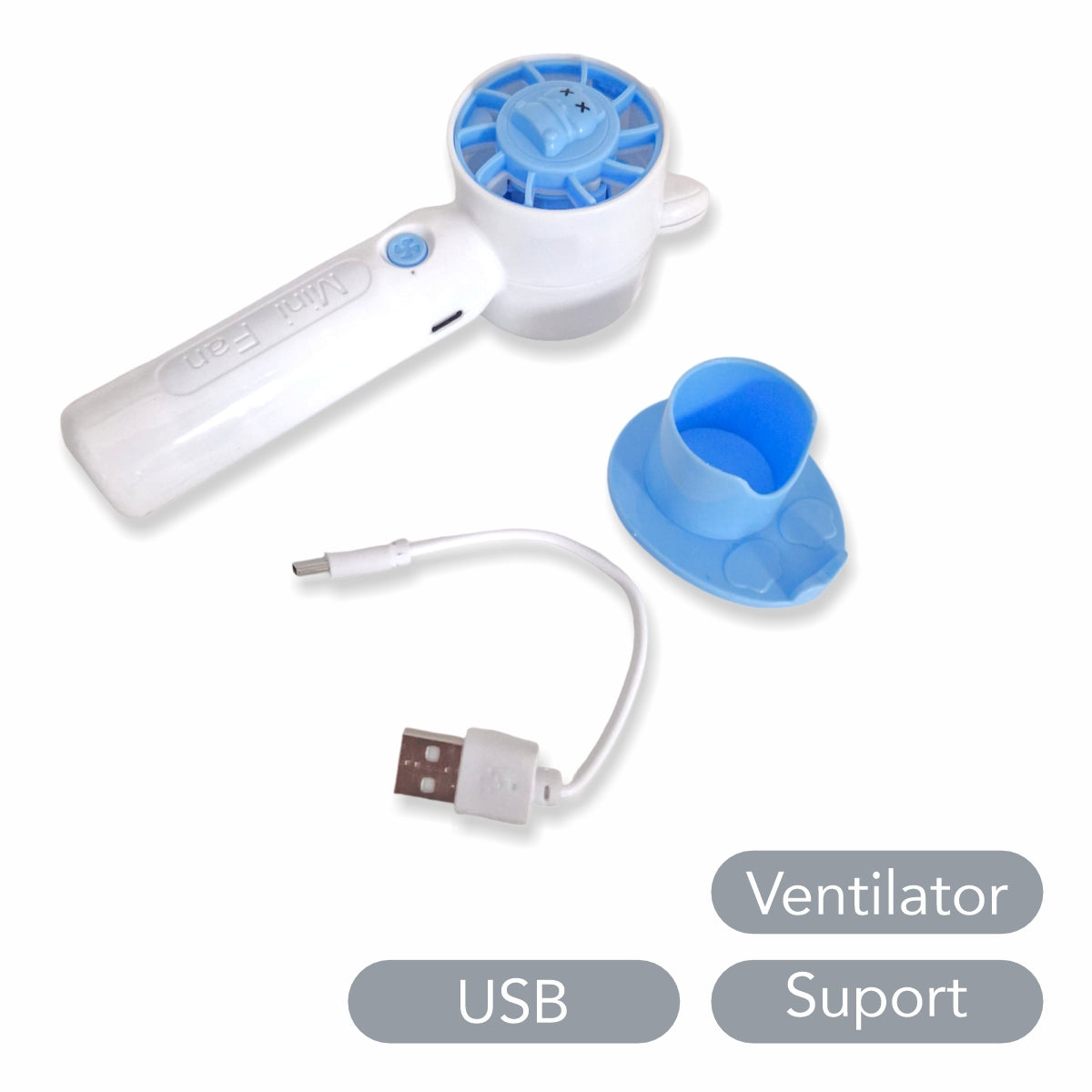 Ventilator, cu acumulator, Naimeed D5874, USB, Alb, 50x178x47mm