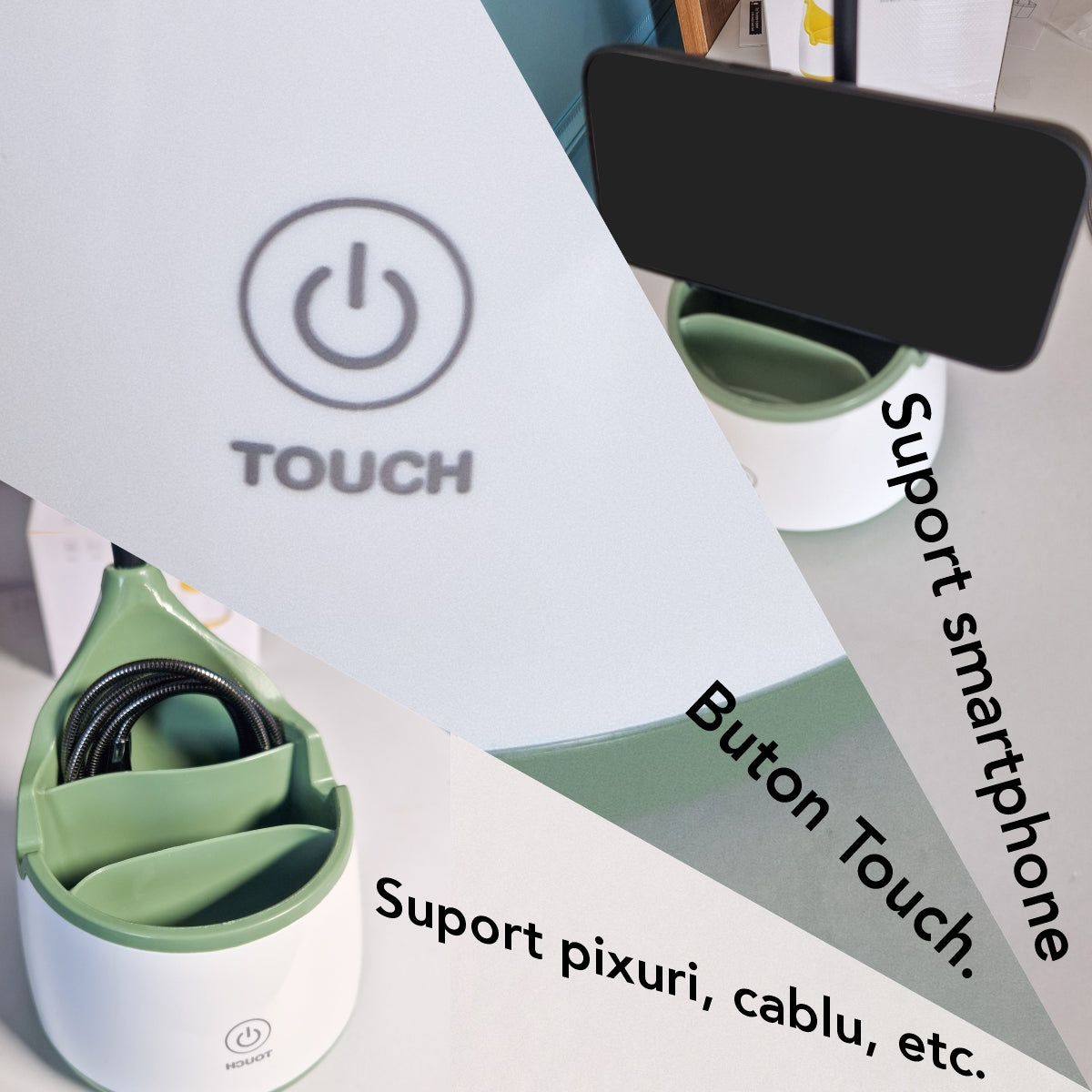 Veioza cu lumina LED, Naimeed D5889, Verde, cu touch, incarcare USB telefon  105x470x105mm