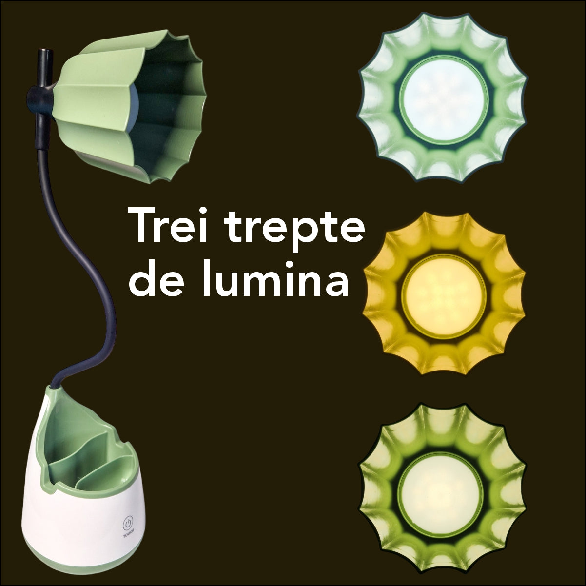 Veioza cu lumina LED, Naimeed D5889, Verde, cu touch, incarcare USB telefon  105x470x105mm