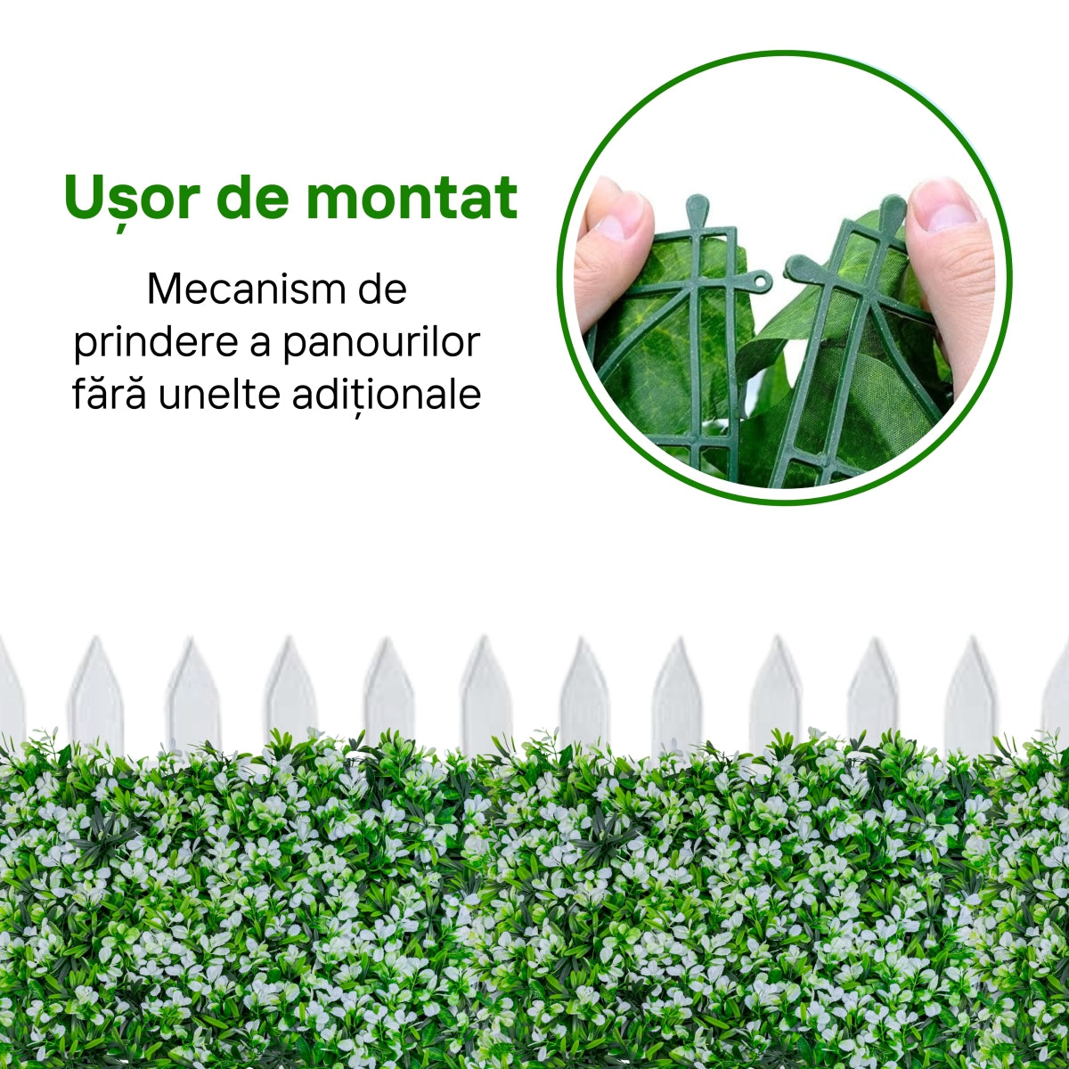Panou din plante artificiale, cu frunze, Naimeed D5895, Alb-Verde, 600x400mm