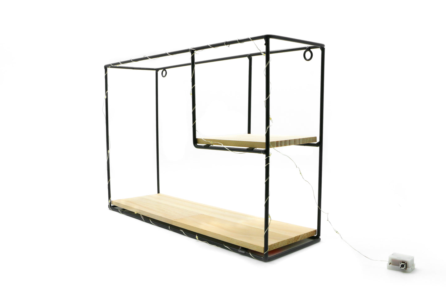 Etajera suspendata, negru cu luminite Led, Naimeed D59N, 38*25*11 cm