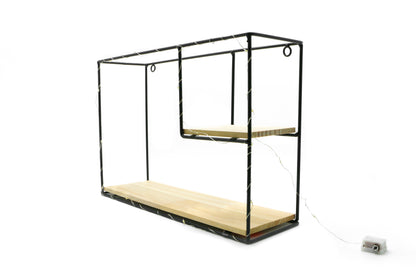Etajera suspendata, negru cu luminite Led, Naimeed D59N, 38*25*11 cm