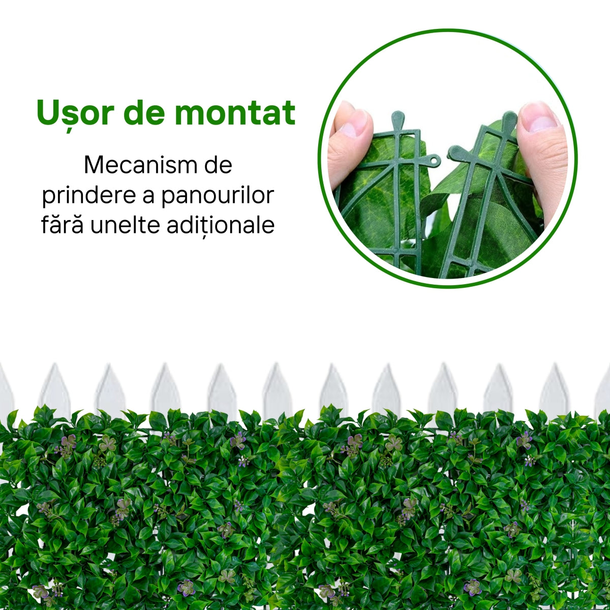 Panou din plante artificiale, cu frunze, Naimeed D5901, Verde Inchis, 600x400mm