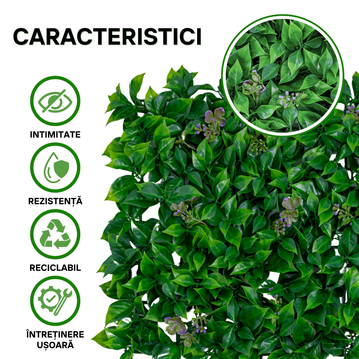 Panou din plante artificiale, cu frunze, Naimeed D5901, Verde Inchis, 600x400mm