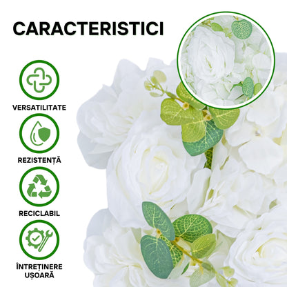Panou din plante artificiale cu flori, Naimeed D5907, Alb, 250x100mm