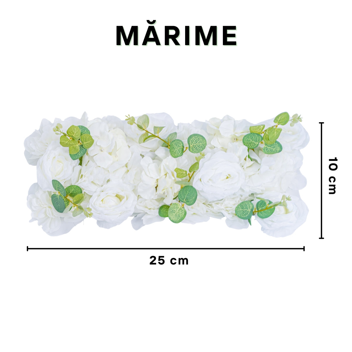 Panou din plante artificiale cu flori, Naimeed D5907, Alb, 250x100mm