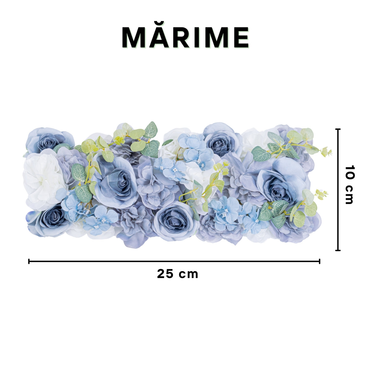 Panou din plante artificiale cu flori, Naimeed D5908, Albastru, 250x100mm