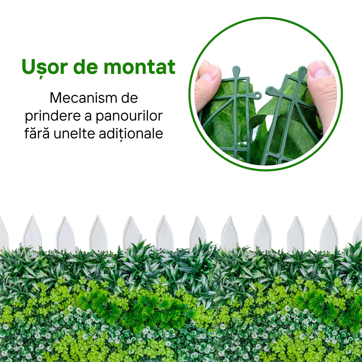 Panou din plante artificiale, cu gazon, Naimeed D5914, Verde-Alb, 1000x500mm