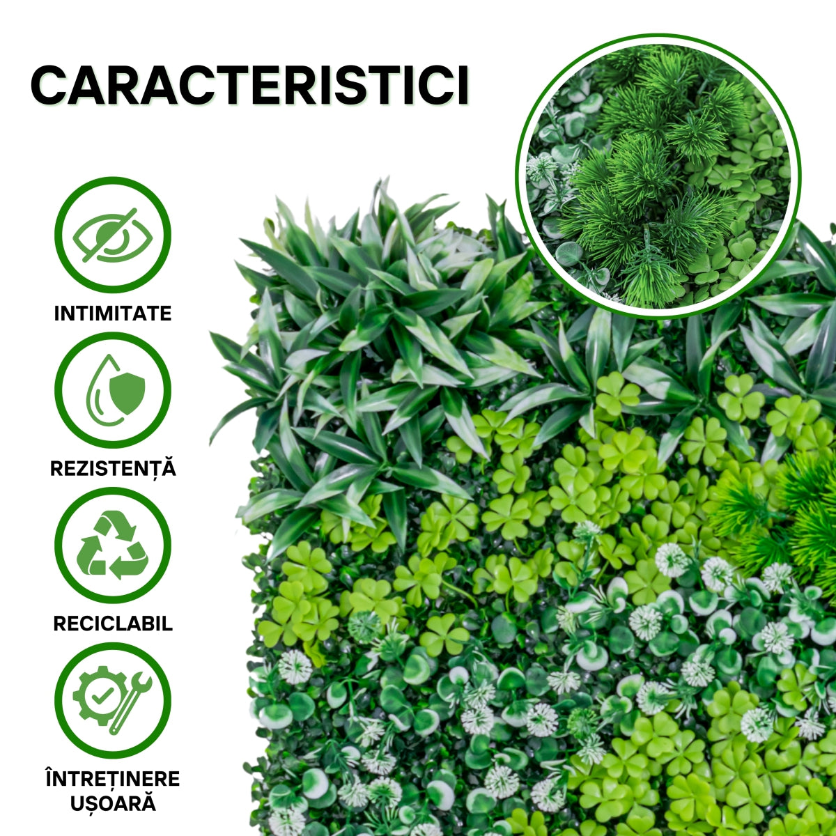 Panou din plante artificiale, cu gazon, Naimeed D5914, Verde-Alb, 1000x500mm