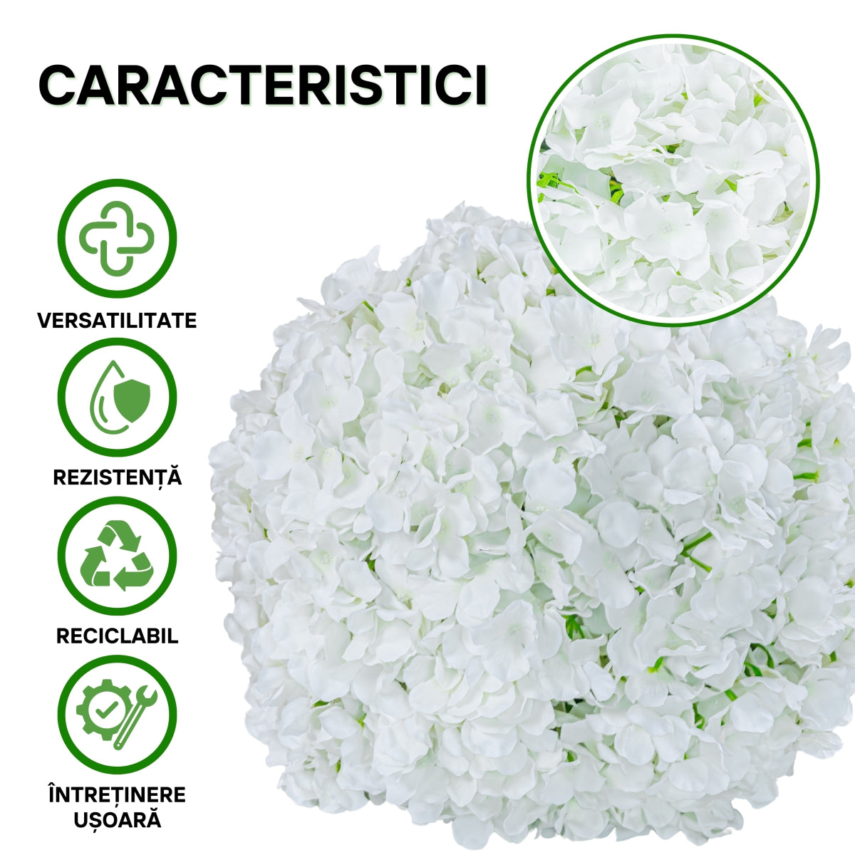 Sfera din plante artificiale, cu flori, Naimeed D5923, Alb, 150mm