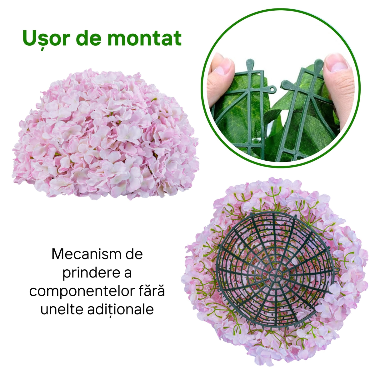 Sfera din plante artificiale, cu flori, Naimeed D5928, Roz, 100mm