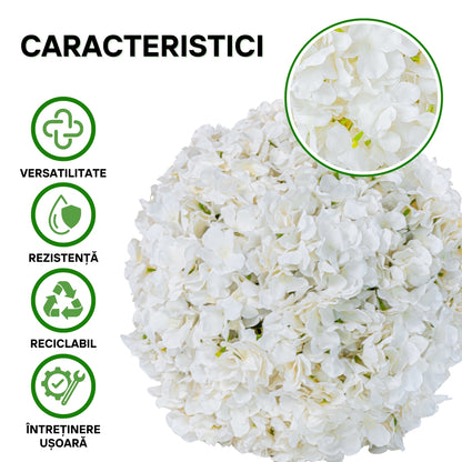 Sfera din plante artificiale, cu flori, Naimeed D5926, Alb, 150mm
