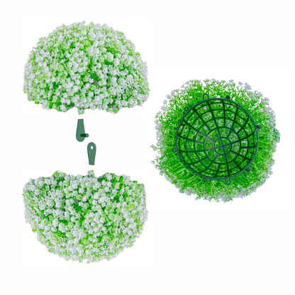 Sfera din plante artificiale, cu flori, Naimeed D5931, Verde-Alb, 280mm