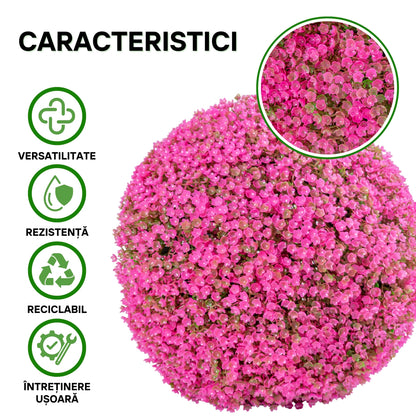 Sfera din plante artificiale, cu flori, Naimeed D5940, Roz Inchis, 200mm