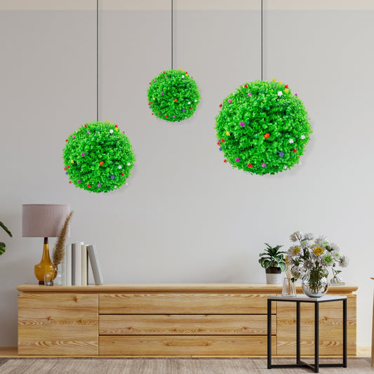 Sfera din plante artificiale, cu flori, Naimeed D5944, Verzui, 200mm