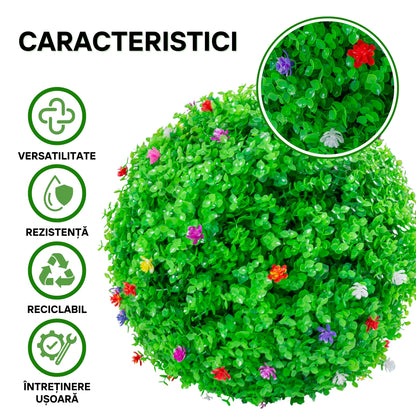Sfera din plante artificiale, cu flori, Naimeed D5944, Verzui, 200mm