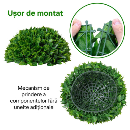 Sfera din plante artificiale, cu flori, Naimeed D5951, Verde intens, 280mm
