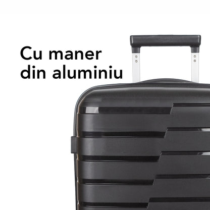 Troler voiaj Mare XL, StowAway, Naimeed D5962, 4 roti duble 360 grade detasabile , PP, inchidere cifru, Negru, 51x29.5x70cm