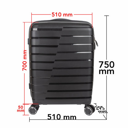 Troler voiaj Mare XL, StowAway, Naimeed D5962, 4 roti duble 360 grade detasabile , PP, inchidere cifru, Negru, 51x29.5x70cm