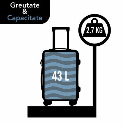 Troler voiaj Mediu M, StowAway, Naimeed D5965, 4 roti duble 360 grade detasabile , PP, inchidere cifru, Gri, 39x22x51cm