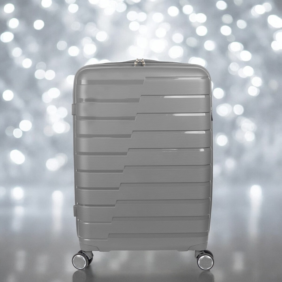 Troler voiaj Mediu M, StowAway, Naimeed D5965, 4 roti duble 360 grade detasabile , PP, inchidere cifru, Gri, 39x22x51cm