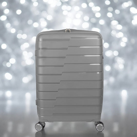 Troler voiaj Mediu M, StowAway, Naimeed D5965, 4 roti duble 360 grade detasabile , PP, inchidere cifru, Gri, 39x22x51cm