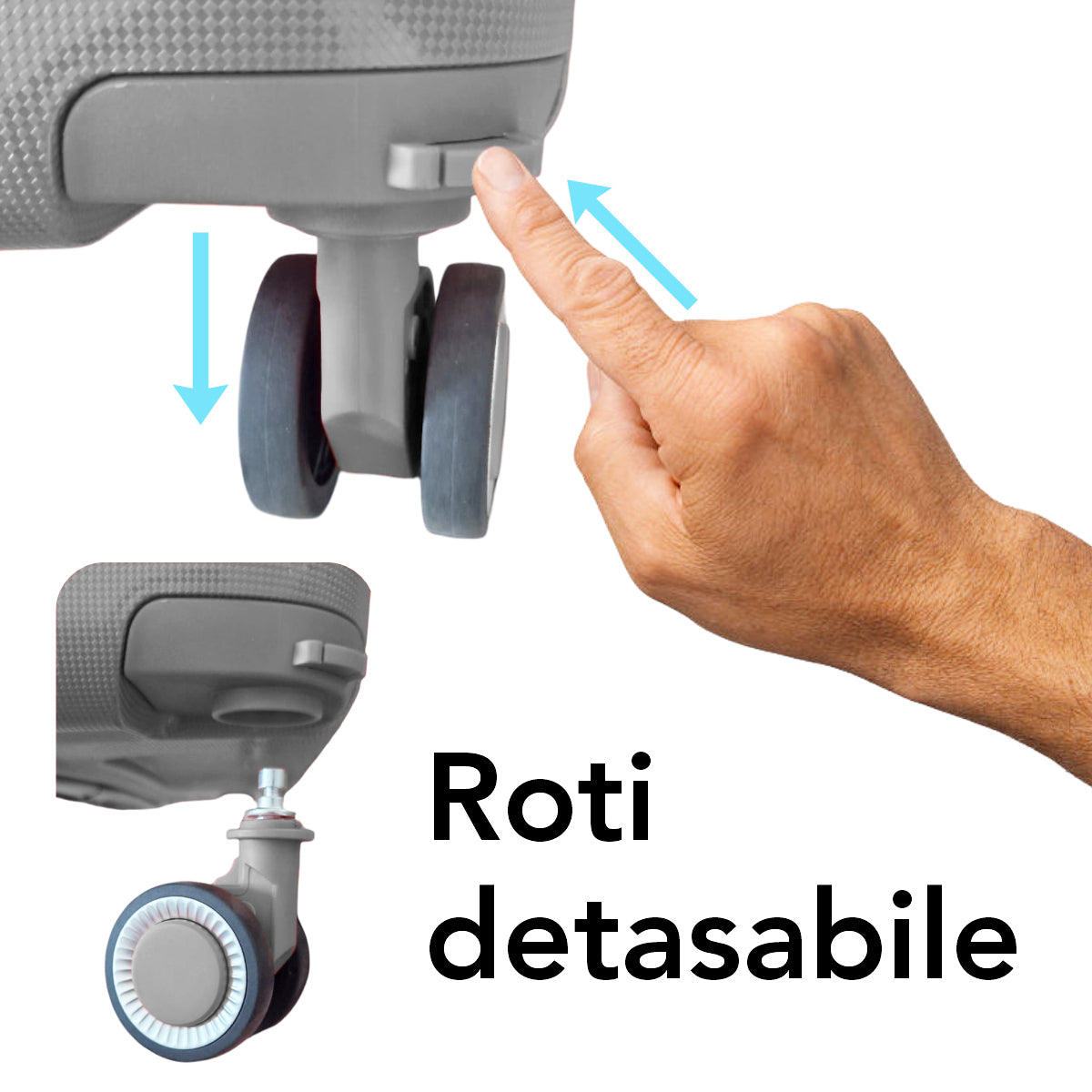 Troler voiaj Mediu M, StowAway, Naimeed D5965, 4 roti duble 360 grade detasabile , PP, inchidere cifru, Gri, 39x22x51cm