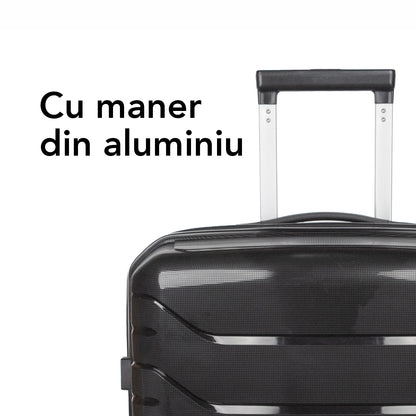 Troler voiaj Mic S, StowAway, Naimeed D5966, 4 roti duble 360 grade detasabile , PP, inchidere cifru, Negru, 37x20x48cm