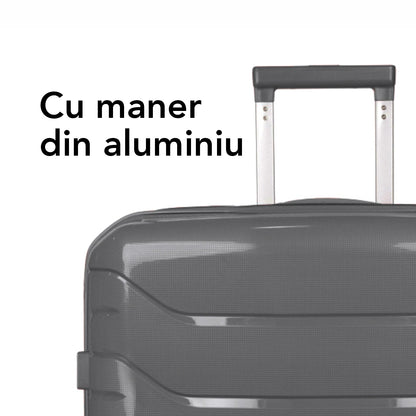Troler voiaj Mare L, StowAway, Naimeed D5967, 4 roti duble 360 grade, PP, inchidere cifru, Gri, 44x26x61cm