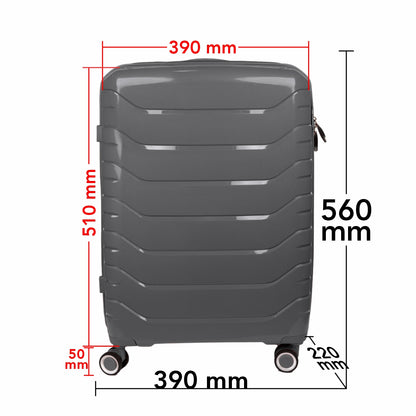 Troler voiaj Mediu M, StowAway, Naimeed D5967, 4 roti duble 360 grade, PP, inchidere cifru, Gri, 39x22x51cm