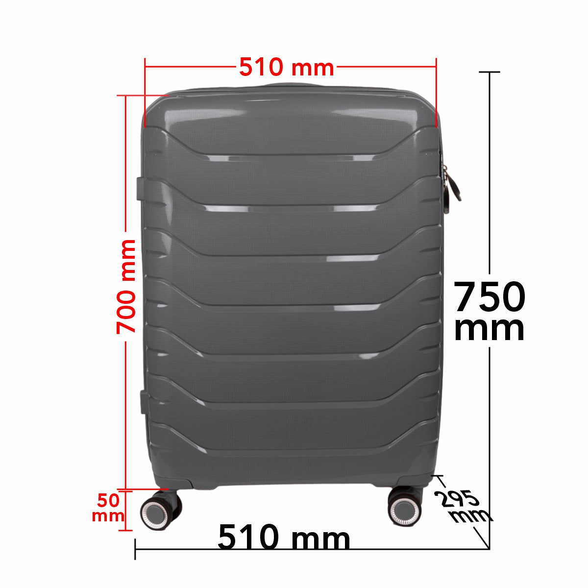 Troler voiaj Mare XL, StowAway, Naimeed D5967, 4 roti duble 360 grade, PP, inchidere cifru, Gri, 51x29.5x70cm