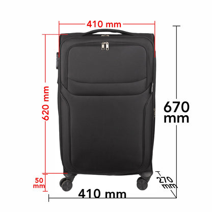 Troler voiaj Mediu, Naimeed D5971, 4 roti duble 360 grade, material textil, inchidere cifru, Negru, 41x27x62cm