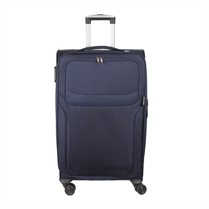 Troler voiaj Mare, Naimeed D5972, 4 roti duble 360 grade, material textil, inchidere cifru, Albastru, 46x31x73cm