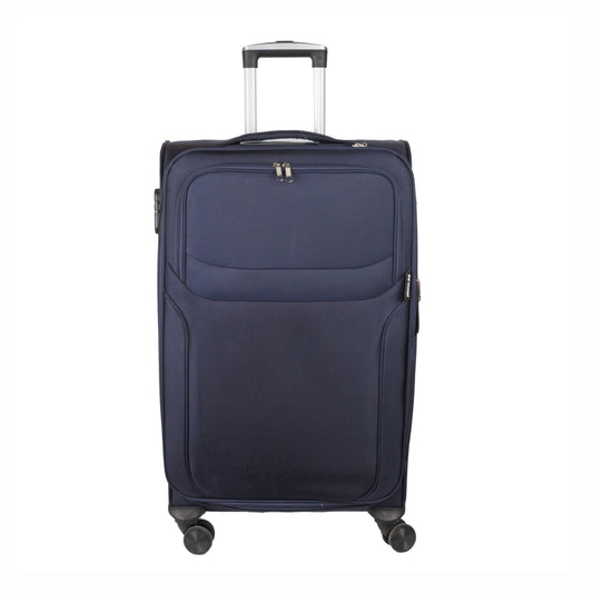 Troler voiaj Mare, Naimeed D5972, 4 roti duble 360 grade, material textil, inchidere cifru, Albastru, 46x31x73cm