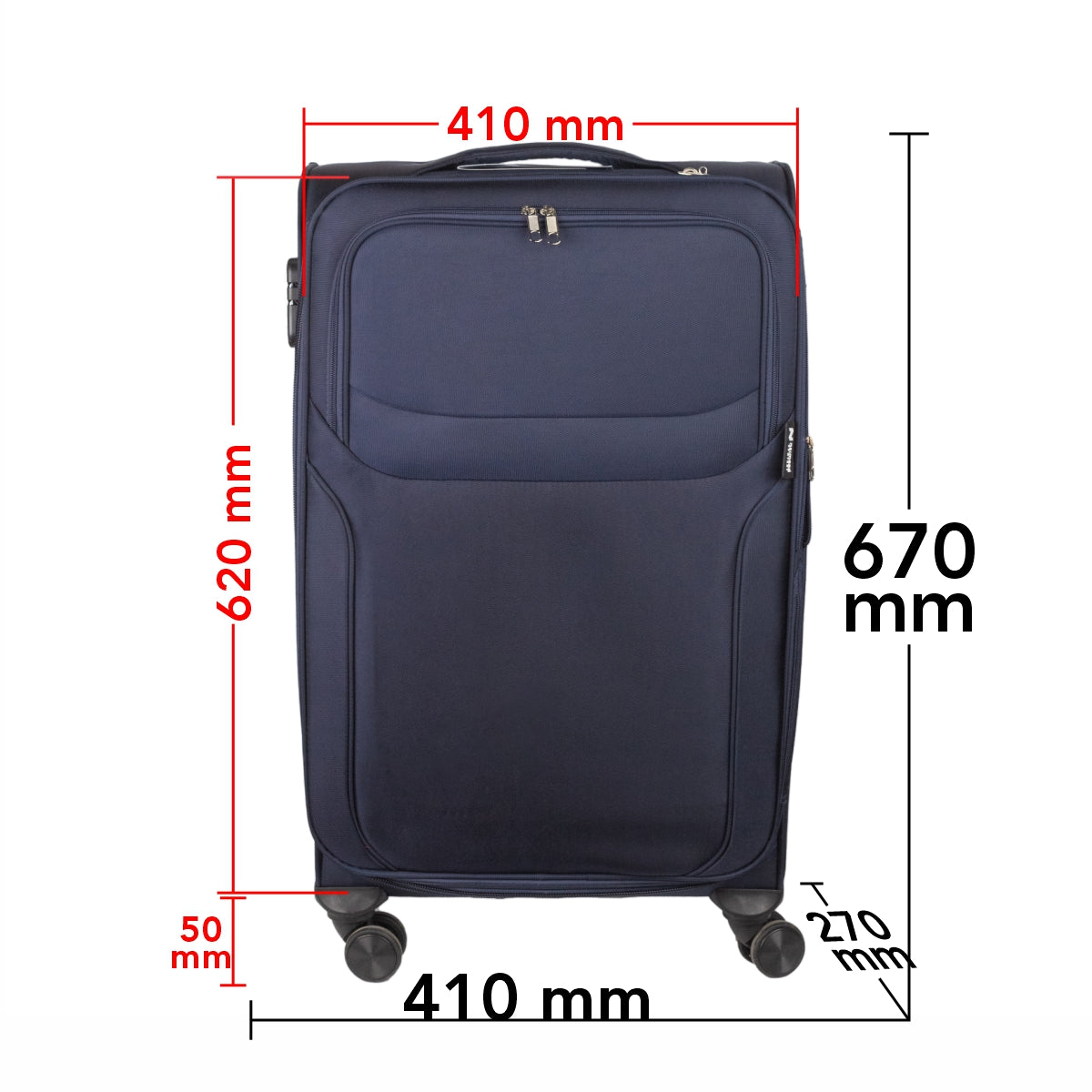 Troler voiaj Mediu, Naimeed D5972, 4 roti duble 360 grade, material textil, inchidere cifru, Albastru, 41x27x62cm