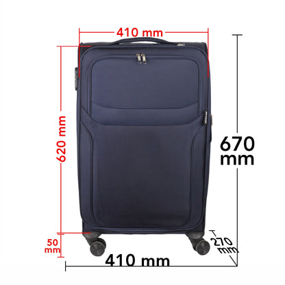 Troler voiaj Mediu, Naimeed D5972, 4 roti duble 360 grade, material textil, inchidere cifru, Albastru, 41x27x62cm